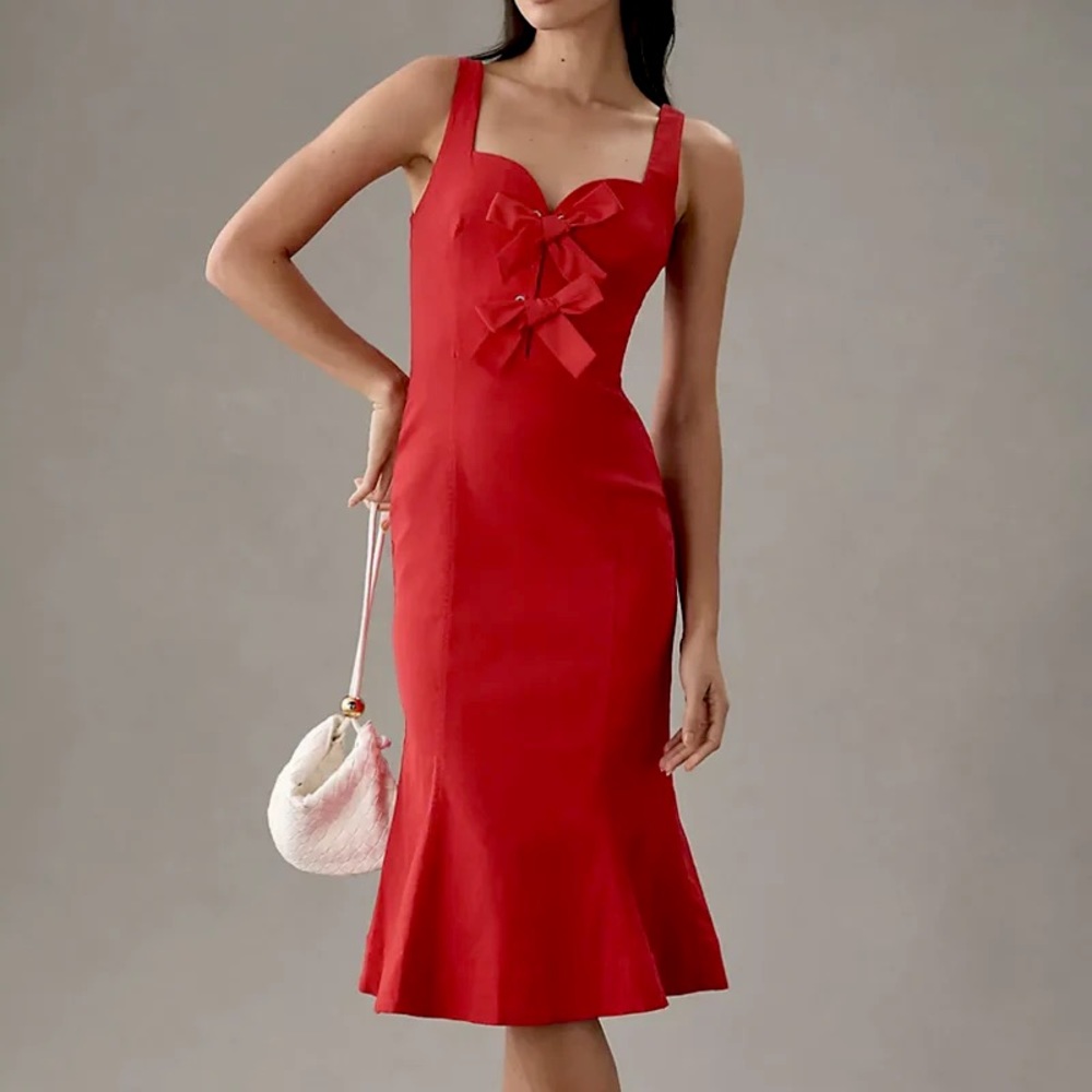 Anthropologie Red Bow Midi Dress